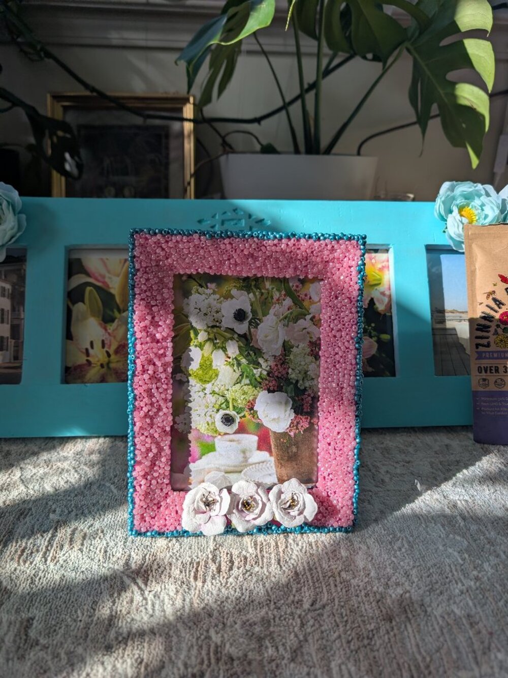 Hand-beaded 5x7 picture frame